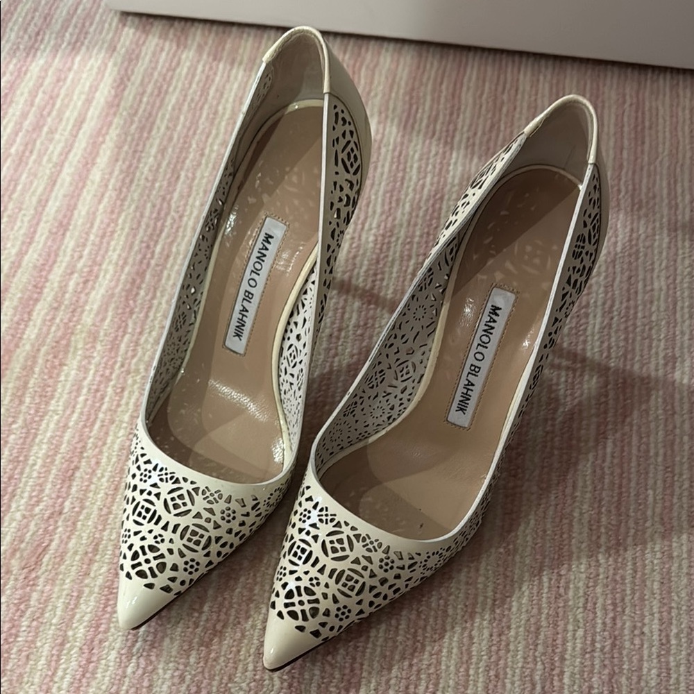 Manolo Blahnik Cream and Black Heels